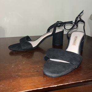 Zara Black Ankle Strap Suede Sandals Block Heel - EU 40 - US Sz 9